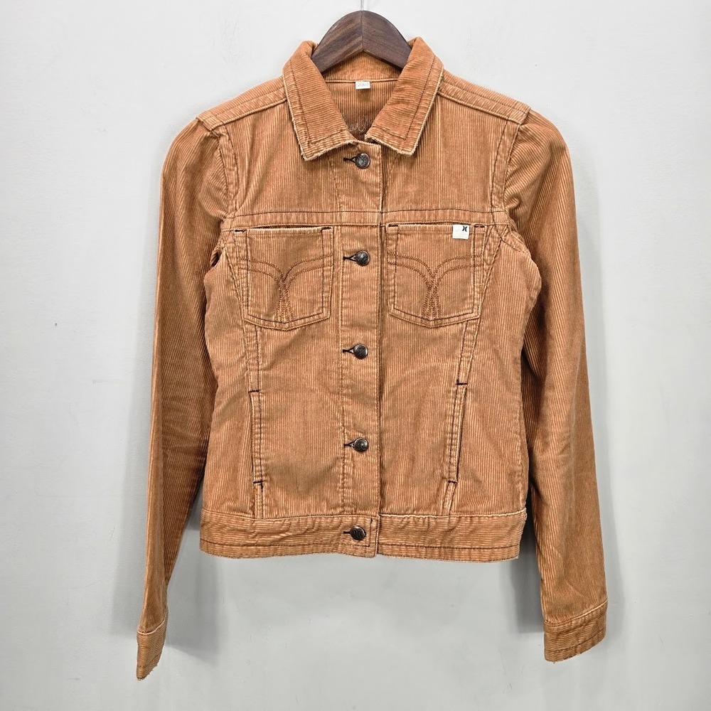 Vintage Y2K Hurley Corduroy Trucker Jacket S Brown Granola Boho Grunge Fall - Picture 1 of 11